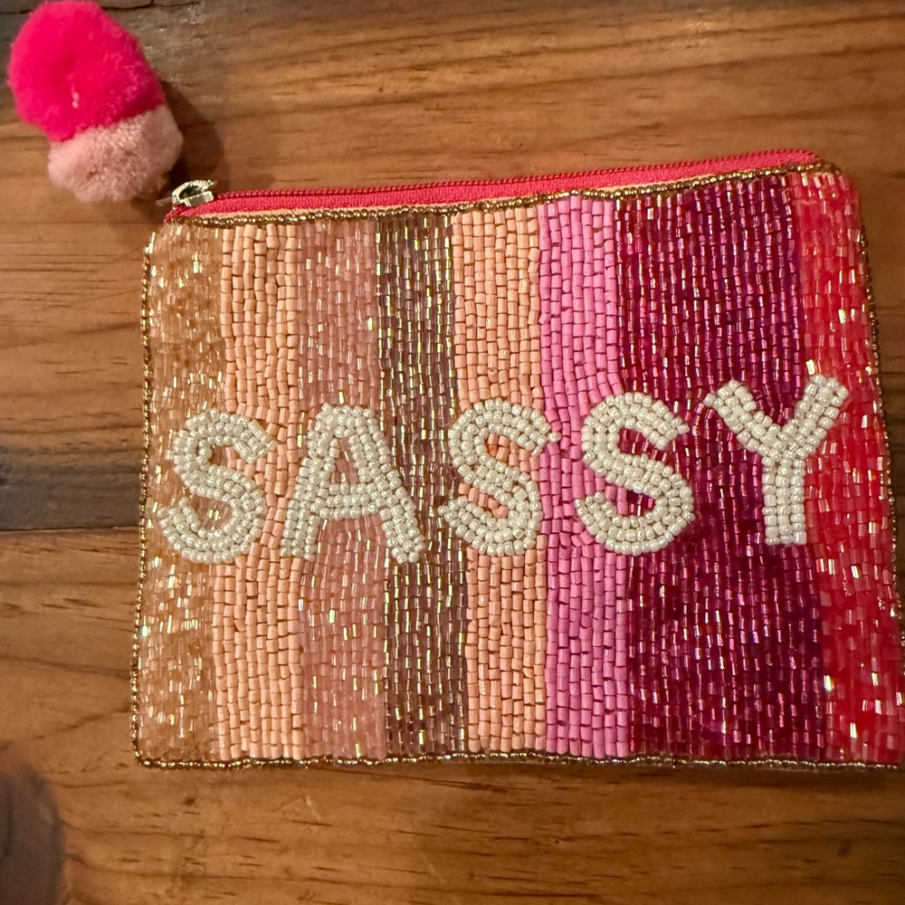 Sassy Beaded Clutch with Pink and Gold Stripes